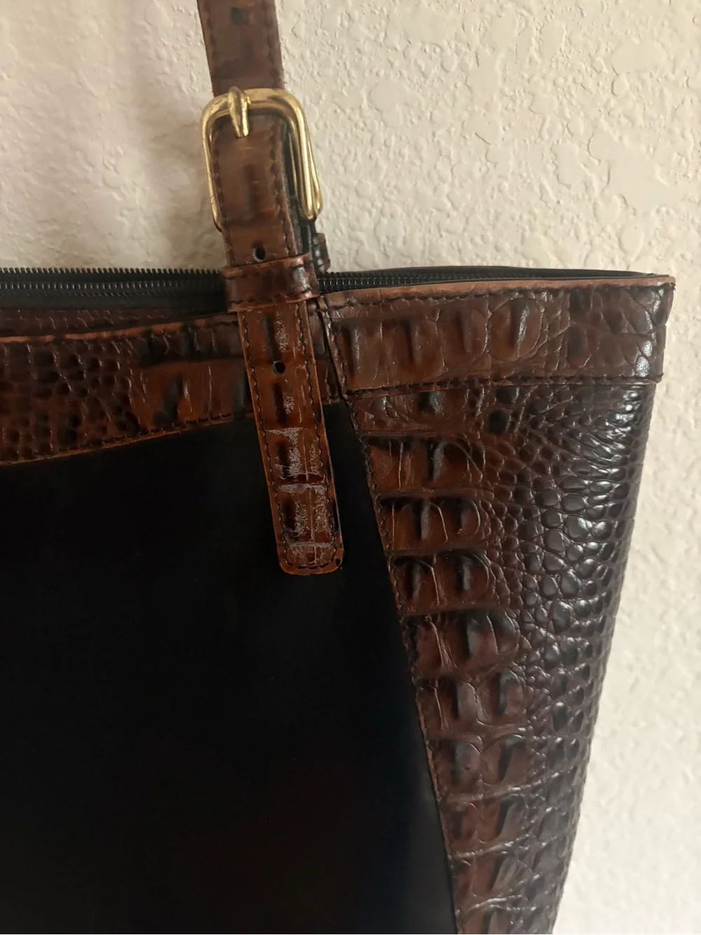 BRAHMIN Tuscan Croc Black Brown Leather Shoulder Bag Tote Handbag Purse